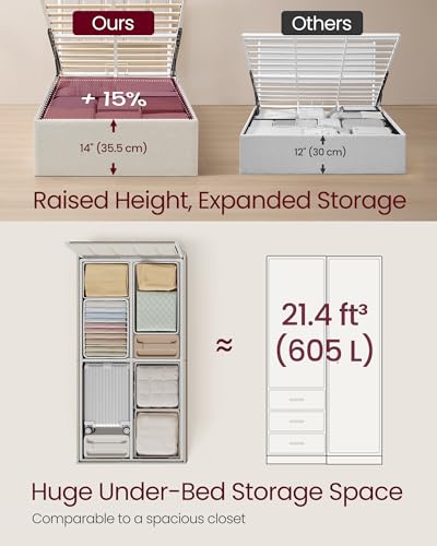 Image of VASAGLE Lift Up Storage Bed Frame, Twin Size, Upholstered Headboard