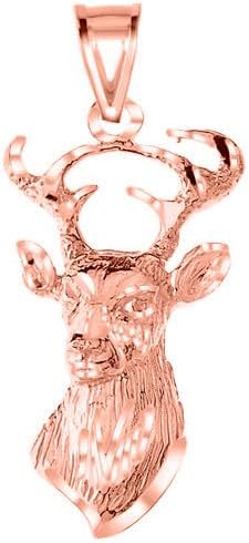 Textured Buck Deer Head Fine Pendant Real Solid 14Kt Gold