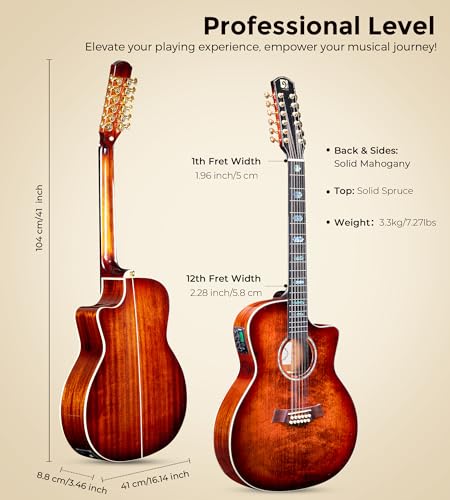 Vangoa VEG120 PRO 12 String Guitar Solid Wood, Twelve String Acoustic Electric Guitar Kit With Premium Spruce Top, Mahogany Body thumb #6