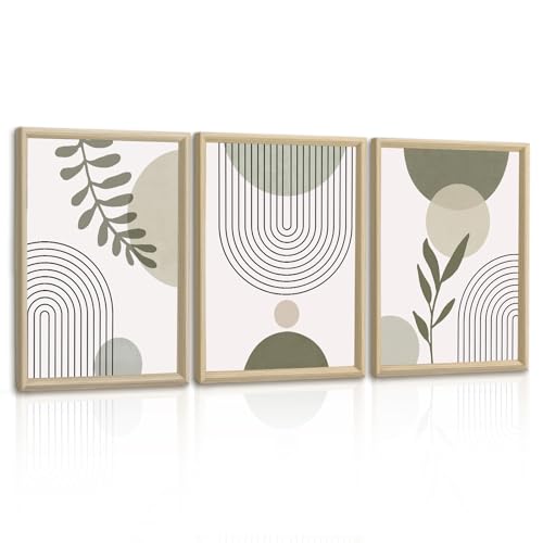 3 Pcs Boho Marco de Madera Cuadros decorativos, Planta Verde Cuadros Lienzo Decorativos Verde Cuadros Decorativos Salón Dormitorio Comedor Oficina Decoración de Pared Listo para colgar 30x40cmx3