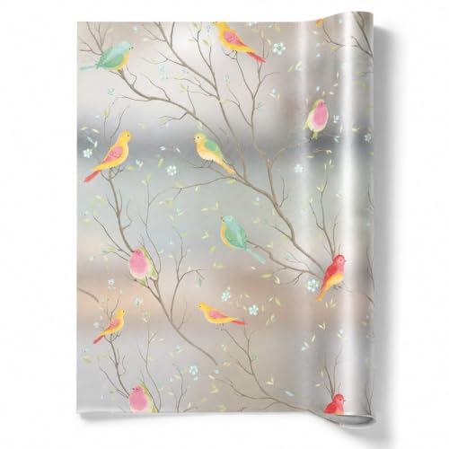 Image of Self Adhesive Window Privacy Film for Glass Windows & Doors | UV Blocking, Heat & Glare Reduction | Decorative Frosted Glass Film Easy to Apply (Bird with Frosted Background, 24X50 Inch)