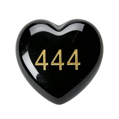 Black Obsidian 444 Angel Number Heart Stone – Polished Palm Stone for Meditation, Grounding & Protection | Healing Crystal for Anxiety Relief, Reiki & Spiritual Growth