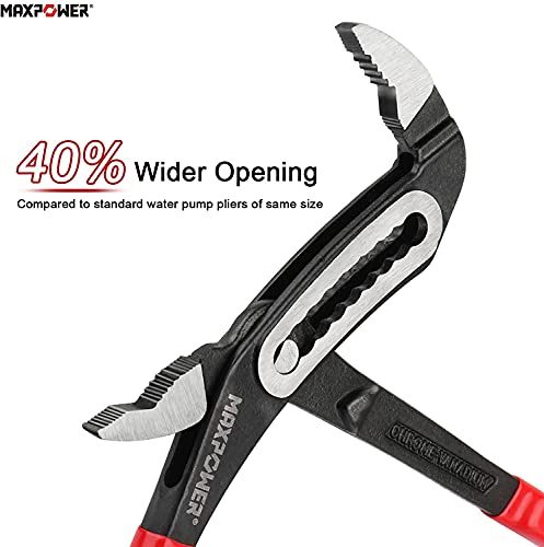 Image of MAXPOWER 3Pcs Water Pump Pliers, 40% Wider Opening Plumbing Pliers Curved Jaw Quick Adjustment Pliers Set