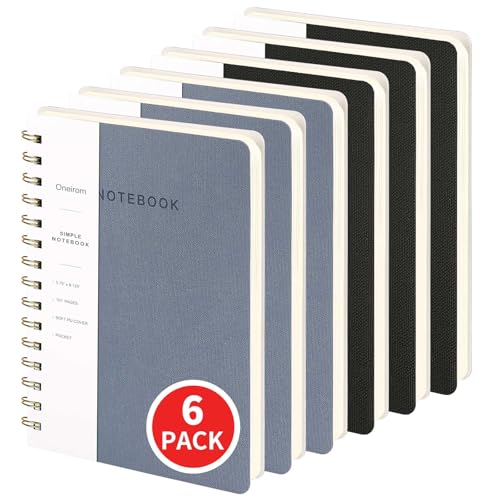 Image of Spiral Notebook-5.75 inch x 8.125 inch College Ruled Journal with Inner Pockets and 160 Pages,PU Leather Cover Business Journal, Twin-Wire Binding Notebook Perfect for Office & Home School Supplies 6 pack Black /Reefblue