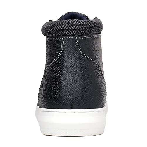 Men's Black Leather Mid Top Casual Oxford Sneaker Boot Embossed Lychee Pattern Genuine Leather Upper Fashion Design Daily Walking Shoe for Men Size 10.54