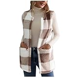 Teddy Fleece Weste Damen Warme Ärmellose Weste für Herbst und Winter Teddy Fleece Winterweste Dicke Plüsch Cardigan Leicht Lang Fellweste Lässig Damenweste Herbstmantel mit Stehkragen