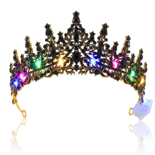 Brishow Light Up Gold Tiara Crown for Women Black Crystal Party Headband