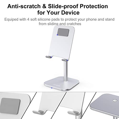 ATUMTEK Universal Cell Phone Stand, Aluminium Alloy Adjustable Phone Stand Holder for Desk Compatible with iPhone 12/11 Pro/XS Max/XR/XS/X/8/7 Plus, iPad, Samsung, Tablets and Smartphones - Silver
