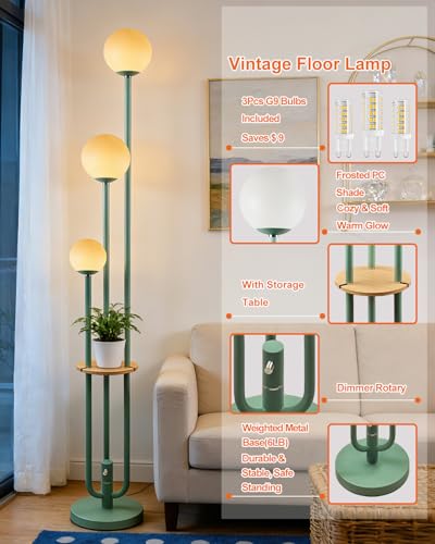 Image of Lightdot 63IN Floor Lamp with 3 Green U-Pole, Modern Floor Lamp with 3000K Warm White LED Bulbs Included, Candle Holder Style Modern Tall Lamp for Living Room /Wedding /Party /Sofa Beside /Corner Decor