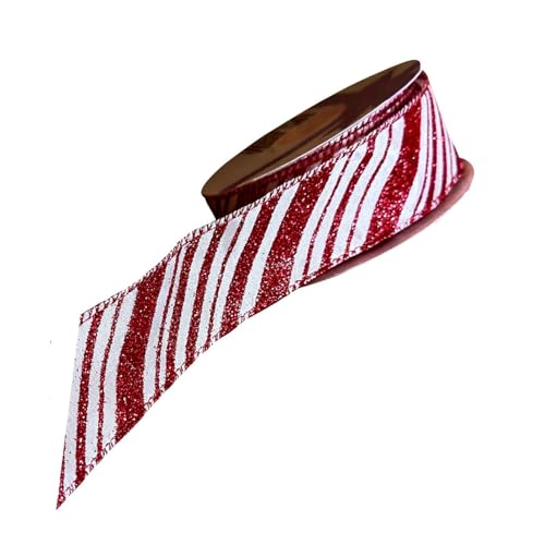 Image of Wired Christmas Ribbon Red Stripes - 1 1 /2 inch x 10 Yards, Red White Peppermint Candy Cane, Garland, Gifts, Wrapping, Wreaths, Bows