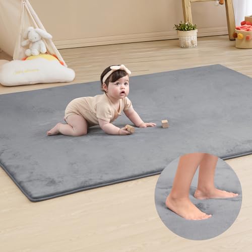 Huloo Sleep Baby Play Mat 47x47 Inches, 1.3" Thick Padded Waterproof Floor Cushion & Playpen Mat with Vegan Leather, Non-Slip & Non-Toxic Nursery Rug for Infants, Toddlers & Kids(Beige)