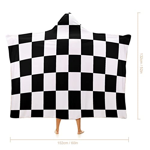 White Black Checkered Wearable Hooded Throw Blanket Warm Poncho Cloak Cape Wrap Blanket For Bed Couch Travel 60"X80" #TOP1