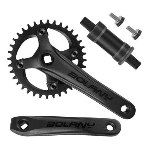 Bolany - Pédalier de vélo de montagne 1x avec manivelles carrées - 104 BCD - 170 mm - Compatible avec vélo à une vitesse - 32/34/36T