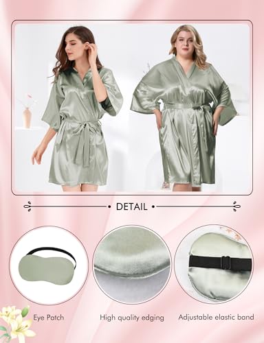 Image of MORFORU Women Bride Bridesmaid Silky Satin Kimono Robe Solid Color Sleepwear for Wedding Party Getting Ready, Short
