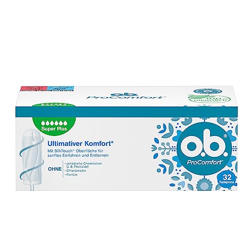 o.b. ProComfort Super Plus - Almohadillas para días muy fuertes (32 unidades, con tecnología Dynamic Fit