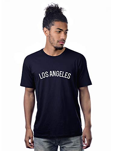 Daxton Premium Basic Crew Neck Short Sleeve Tshirt Cities Los Angeles Letter -Navy White-X-Large