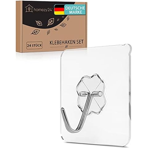 homezy24 Premium 24er Set selbstklebende Haken - klebehaken transparent 180 Grad drehbar als Deckenhaken ohne bohren - Perfekt als Fensterhaken - wiederverwendbar Cover