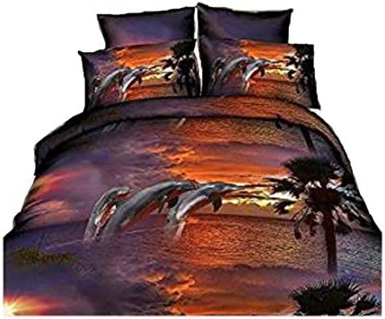 4Pcs Lovely Jumping Dolphin 3D Animal Brown Printed Bedding Sets Queen Size Duvet Covers Bed Sheet Set