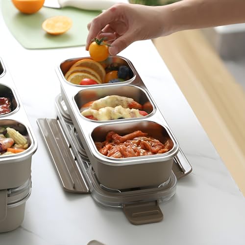 Image of Stainless Steel Lunch Box 3 Compartment 700ml, Leakproof Airtight Bento Box for Office School Kids Adults | 304 Steel Tiffin Box, Microwave Safe Food Container, Durable Lunch Carrier for Men Women