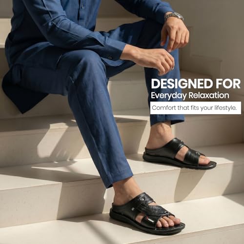Image of Poddar PU Slippers for Men | Premium Daily Use Footwear | Comfortable Soft Sole Anti-Skid Sandals | Stylish Lightweight Casual Chappal for Office, Home & Outdoor Use