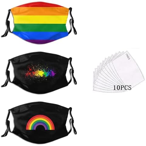 Tuyimm Rainbow Gay Pride Face Mask Rainbow LGBT Mask(3PCS) Fashion Dustproof Breathable Reusable Scarf Adjustable Washable Bandana for Teenagers Men Women with 10 Filters Cover