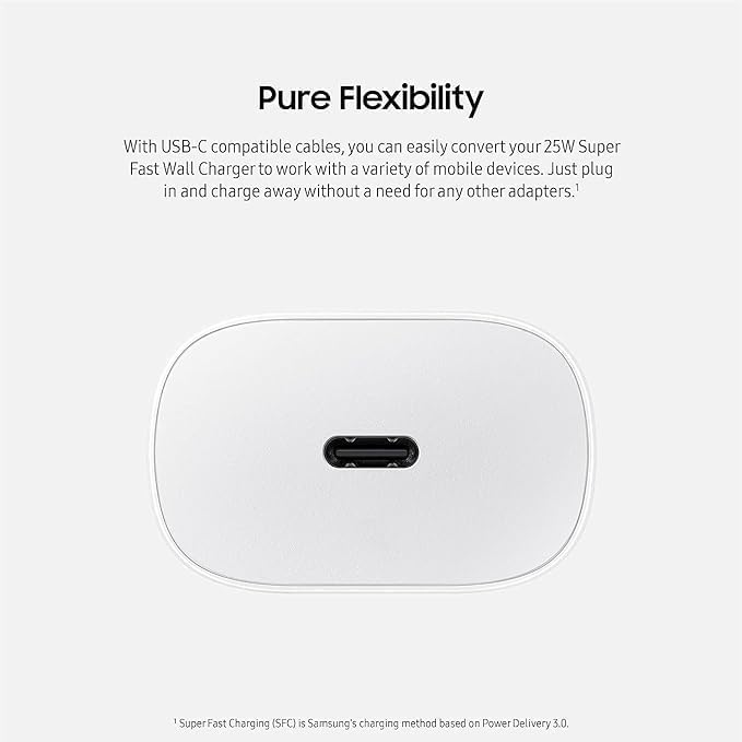Image of Original 25W Fast Charging Adapter USB C to USB C Cable Compatible with Samsung | A55 / A35 / S8 / S9 Plus /Z Fold /Z Flip 5 /4 (Adapter & Cable) - White GFR619