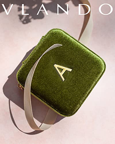 Vlando Velvet Travel Jewelry Case, A Initial Letter Travel Jewelry Box For Women Girls, Small Jewelry Organizer Box With Mirror, Travel Gifts For Women Girls, Mothers Biirthday Valentines Day Gift Ideal (A, Green) #TOP6