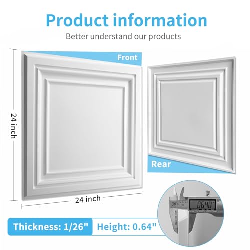 Image of Art3d PVC Ceiling Tiles, 2'x2' Plastic Sheet in White (24-Pack)