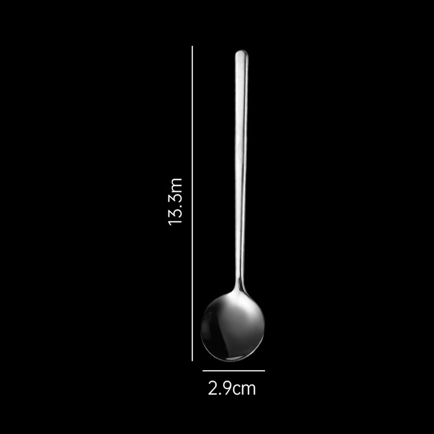Stainless Steel Soup Spoon, Teaspoon, Long Handle Dessert Spoon, Stainless Steel Round Spoon, 1 Piece, Gold/Silver Ice Cream Spoon (Silver 13 cm)
