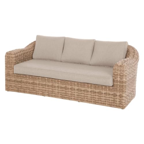 Hespéride - Canapé de Jardin Mooréa Savana - 3 Places - Anti-Rouille - Résine Tressée - Coussins Déhoussables - Tissu Déperlant - Pieds Ajustables