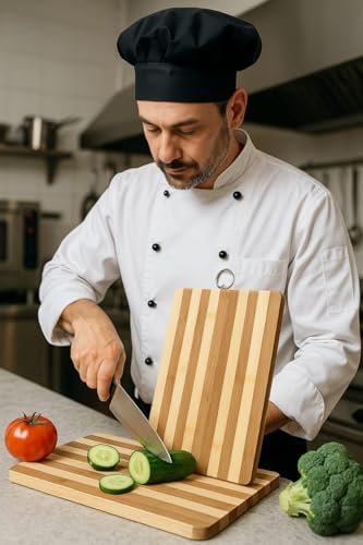 Image of Wooden Chopping Board for Kitchen | Bamboo Cutting Board for Vegetables & Fruits | Food Grade, Eco Friendly, Heavy Duty Kitchen Board with Hanging Loop