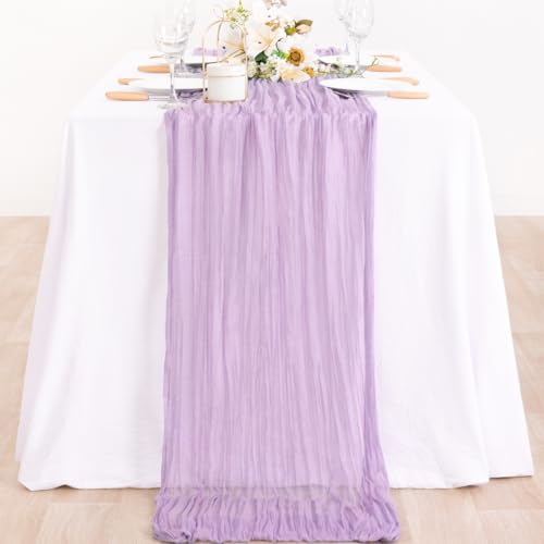 Image of MLMC 6 Pack Lilac Purple Table Runner 10ft Lavender Cheesecloth Table Runner Rustic Gauze Cheese Cloth Summer Centerpiece Decor 65x120 Inches for Bridal Shower Birthday Wedding Decor