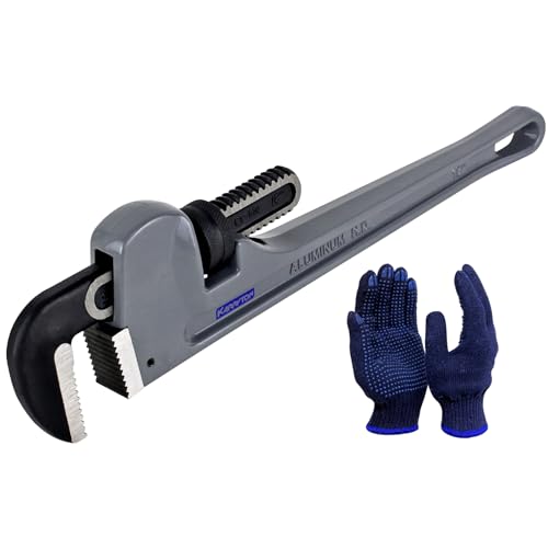 Image of 18 Inch Aluminum Pipe Wrench, 3-1 /4 inch /83mm Adjustable Cr-Mo Jaw Opening Heavy Duty Aluminum Straight Handle Plumbing Wrenches, Perfect Plumbers Tool Exceed GGG Standard