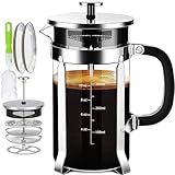 YMMIND French Press Coffee Maker 304 Stainless Steel Coffee Press,with 4 Filters System, Heat Resistant Thickness Borosilicate French Press Glass, BPA-Free Brewed Tea Pot Coffee Plunger(Copper 12oz)