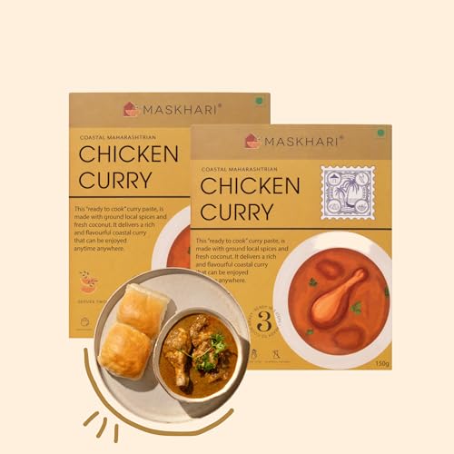 Image of Maskhari Ready to Eat Chicken Curry Paste, 150g (Pack of 2) | Ready to Eat Indian Food In Minutes, Maharashtrian Taste, No Preservatives or Artificial Color | Instant Meal for Travel & Busy Life Style