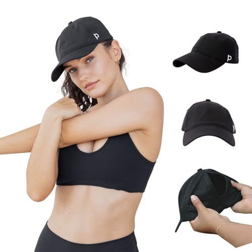 Ponyback Sporty Fit Womens Baseball Cap in Black with Magnetic Closure for Ponytails