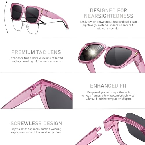 Image of HAOLOTA Polarized Fit Over Glasses Sunglasses for Women Men Trendy Square Wrap Around Shades UV Protection