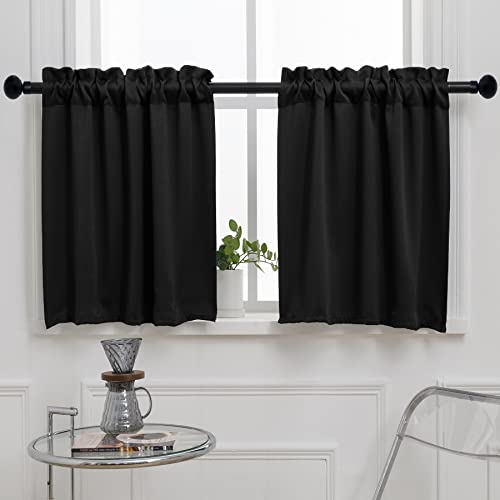 Pickluc Black Cafe Curtain (Half Window Curtain) 30 Inches Length Rod Pocket Small Kitchen Curtain Short Blackout Curtain for Small Window 30 Wide and 30 Long 2 Panels