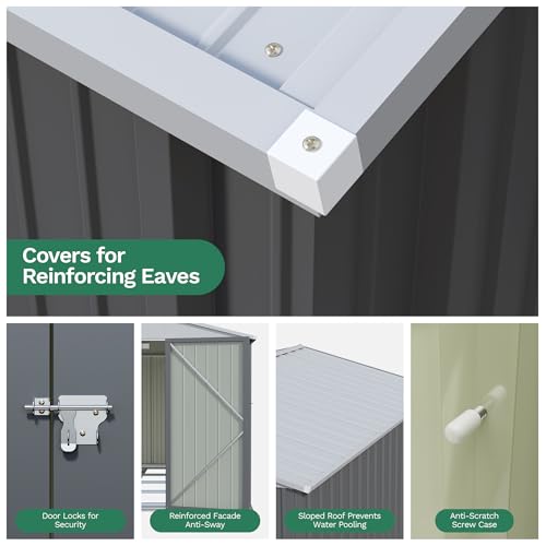 Image of Devoko 10x12 FT Outdoor Storage Shed with Galvanized Steel Floor Base, Metal Tool Shed with Slooping Roof for Garden Backyard Patio(Gray)