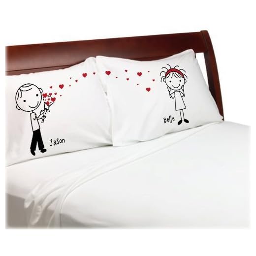 King Size Stick People - Cute Heart Bouquet for Boyfriend / Girlfriend Pillowcases Valentine's Day Gift - Couple Anniversary Pillow Cover Personalized Stick Figure Lovers