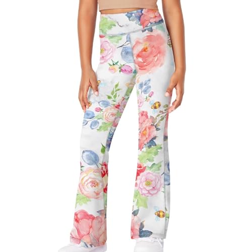 Dolyues Flower Girl Flared Legings Casual Dance Yoga Leggings Wide Leg Kids Bootcut Pants for 5-14 Years Girls4