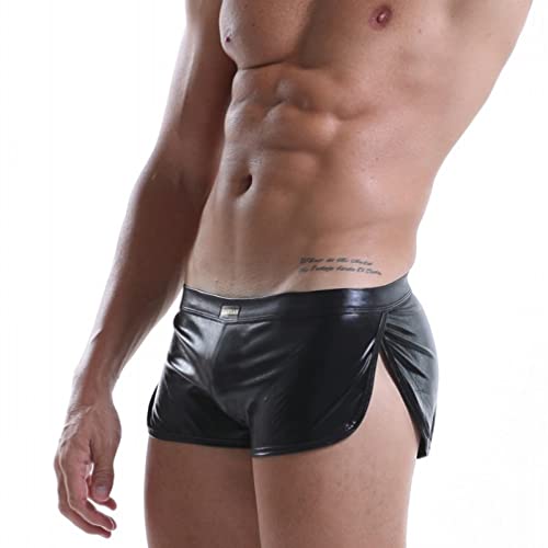 Jungerhouse Herren Boxershorts Wetlook Boxer Lackleder Shorts Glänzend Männer Badehose Boxer Brief Sexy Boxershorts Hose Glanz Look Kunstleder Unterhose Herren Bulge Pouch Unterwäsche (L,Schwarz) Cover