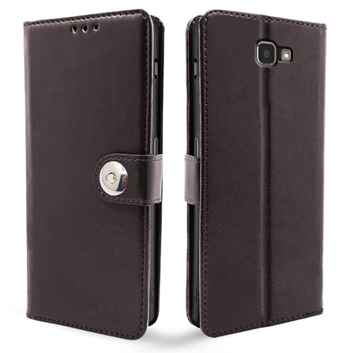 Image of Pikkme Samsung Galaxy J7 Prime Flip Cover Leather Finish | Inside TPU with Card Pockets | Wallet Stand and Shock Proof | Complete Protection Flip Case (Button Coffee)