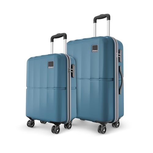 Image of Safari Genius Theo 8 Wheels Set of 2 (Cabin + Medium) Trolley Bags, Hard Case Polycarbonate, 360 Degree Wheeling Carry-on & Check-in Luggage, Suitcase for Travel, Trolley Bags for Travel, Pearl Blue