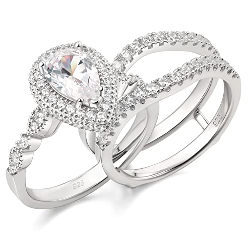 Alliance poire 2 ct femme argent 925 et oxyde de zirconium Pierre