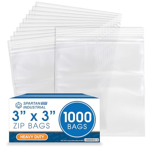 Spartan Industrial - 3 X 3 (1000 Count) 4 Mil Thick Clear Reclosable Zip Plastic Poly Bags with Resealable Lock Seal Zipper - Heavy Duty and Durable