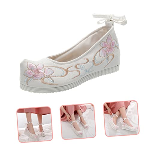Chaussures brodées en soie blanche style ethnique à slope Ipetboom