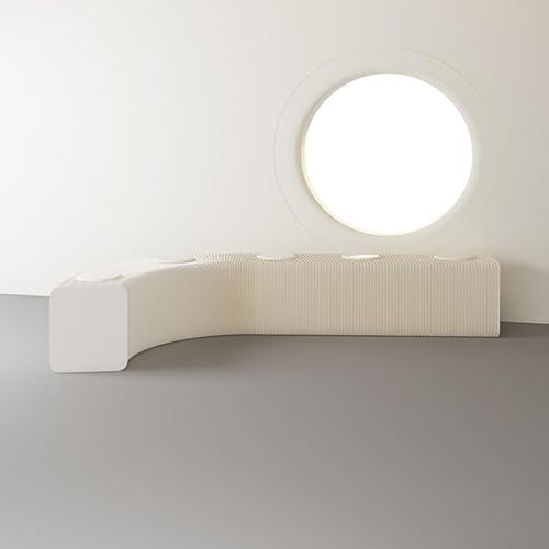 モダン アコーディオンスタイル ディスプレイベンチ, 3人掛け プリーツデザイン, ブラウン/ホワイト, 180x45cm, 合成樹脂製, マット仕上げ, 折りたたみ式構造 (白, 四角長さ120cm幅36cm高さ38cm)