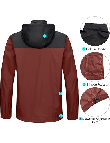 Little Donkey Andy Mens Packable Waterproof Ultralight Rain Jacket Lightweight Hooded Raincoat Hiking Travel4