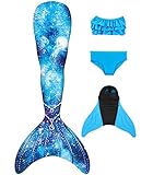 DNFUN Meerjungfrauenflosse Mädchen mit Monoflosse Mermaid Tail Badeanzug zum Schwimmen,DF15,130
